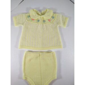 Vtg Confetti Knits Sweater Outfit Top Bloomers Acrylic Yellow Flowers 6 mo Girl